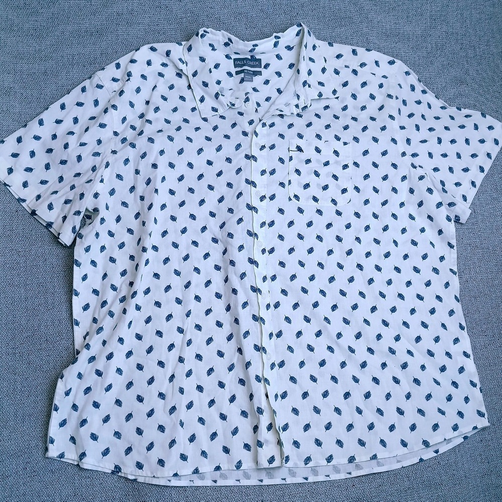 Falls Creek Button Down Shirt Mens XXXL White Blue Excellent Feather Print Linen